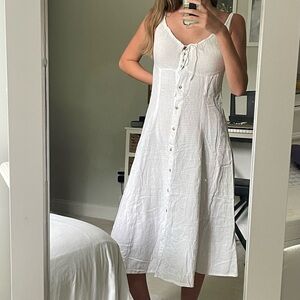 Billabong Vintage White Linen Dress with Button Up Front